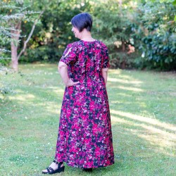 Patron PDF robe longue fendue Pomme Gala, du 34 au 56, 4 statures