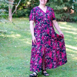 Patron PDF robe longue fendue Pomme Gala, du 34 au 56, 4 statures