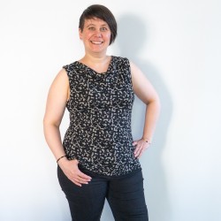 Patron PDF T-shirt femme col bénitier sans manche Mandarine, T.34 à 56, 4 statures