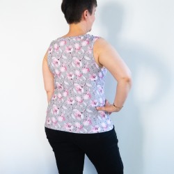 Patron PDF T-shirt femme col bénitier sans manche Mandarine, T.34 à 56, 4 statures