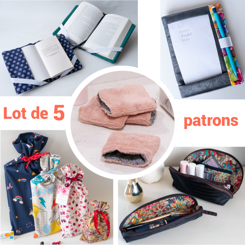 5 patrons PDF avec chutes de tissus et fournitures simples