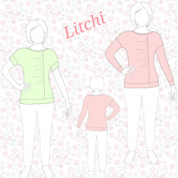 Patron PDF débutant T-shirt Litchi, manches chauve-souris, du 34 au 56