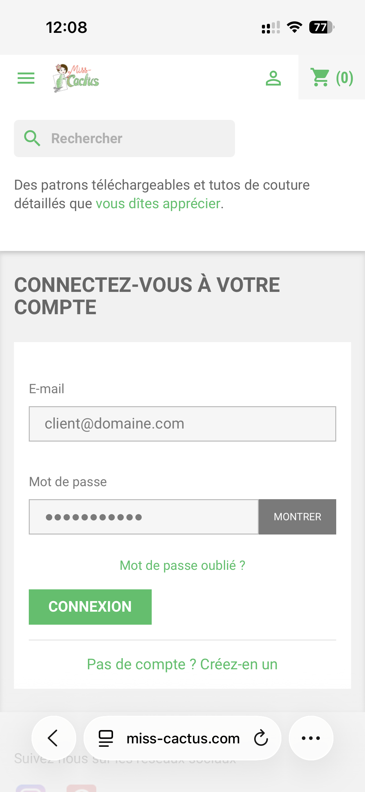 Connexion à l'espace client depuis un téléphone